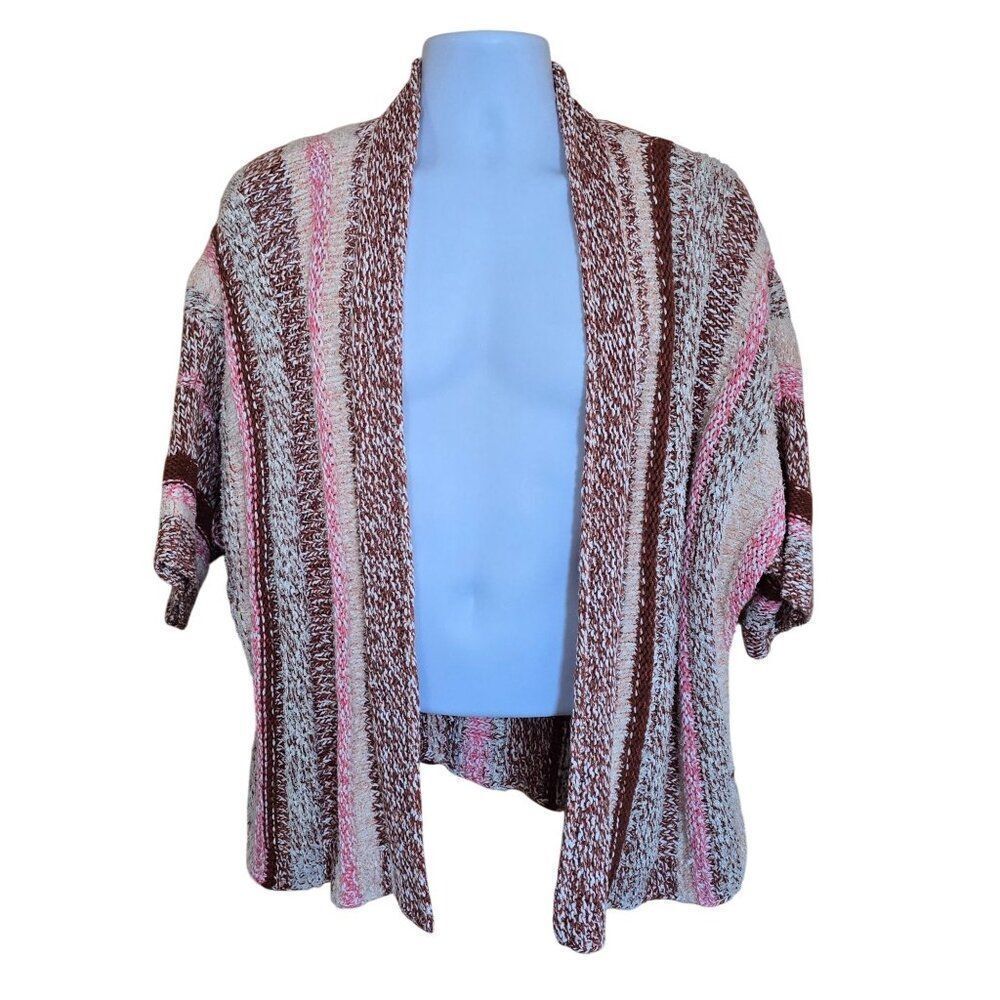 Open-Front Relaxed Knit Cardigan Striped Earthy Pink boho short sleeve spring